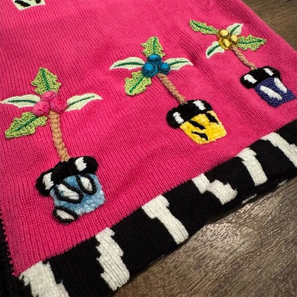 Quacker Factory Pink Cardigan Sweater 3D Embroidered Art to Wear Potted Plants - Picture 2 of 11
